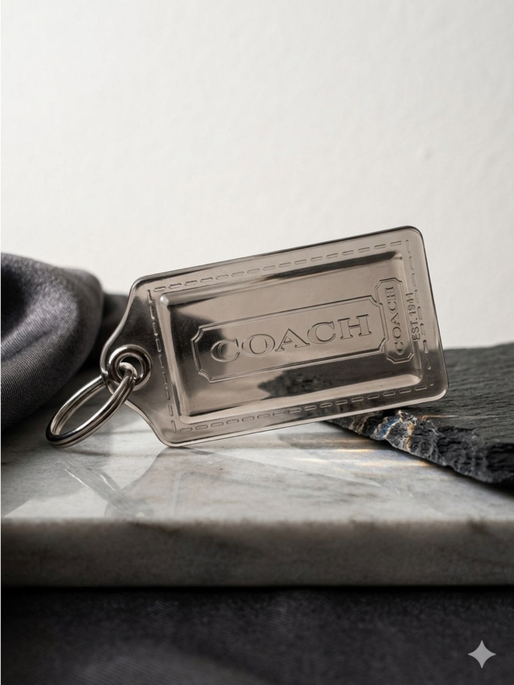 Coach XL Smoke Acrylic Key Fob Bag Charm Hangtag Replacement Silver Ring